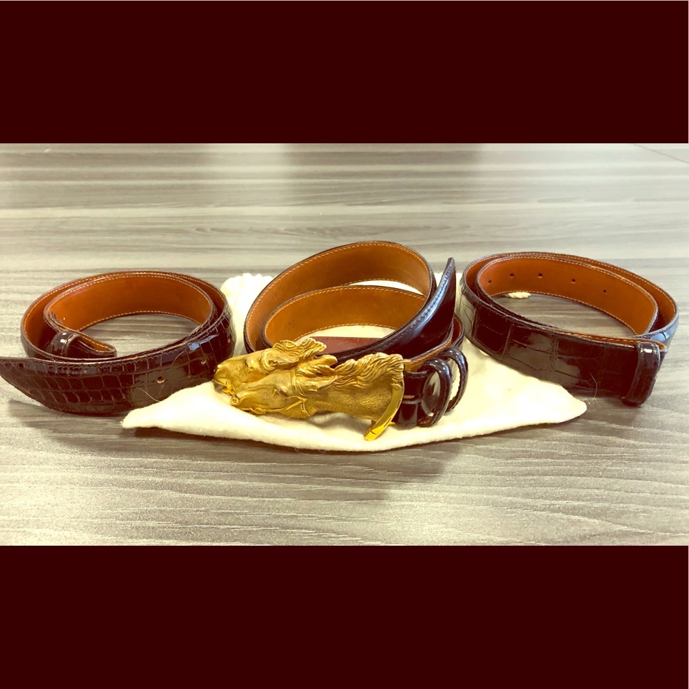 Wathne Double Horse Head Buckle with crocodile